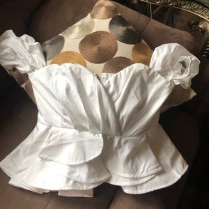 ⭐️White pleated layered short puffy sleeve blouse